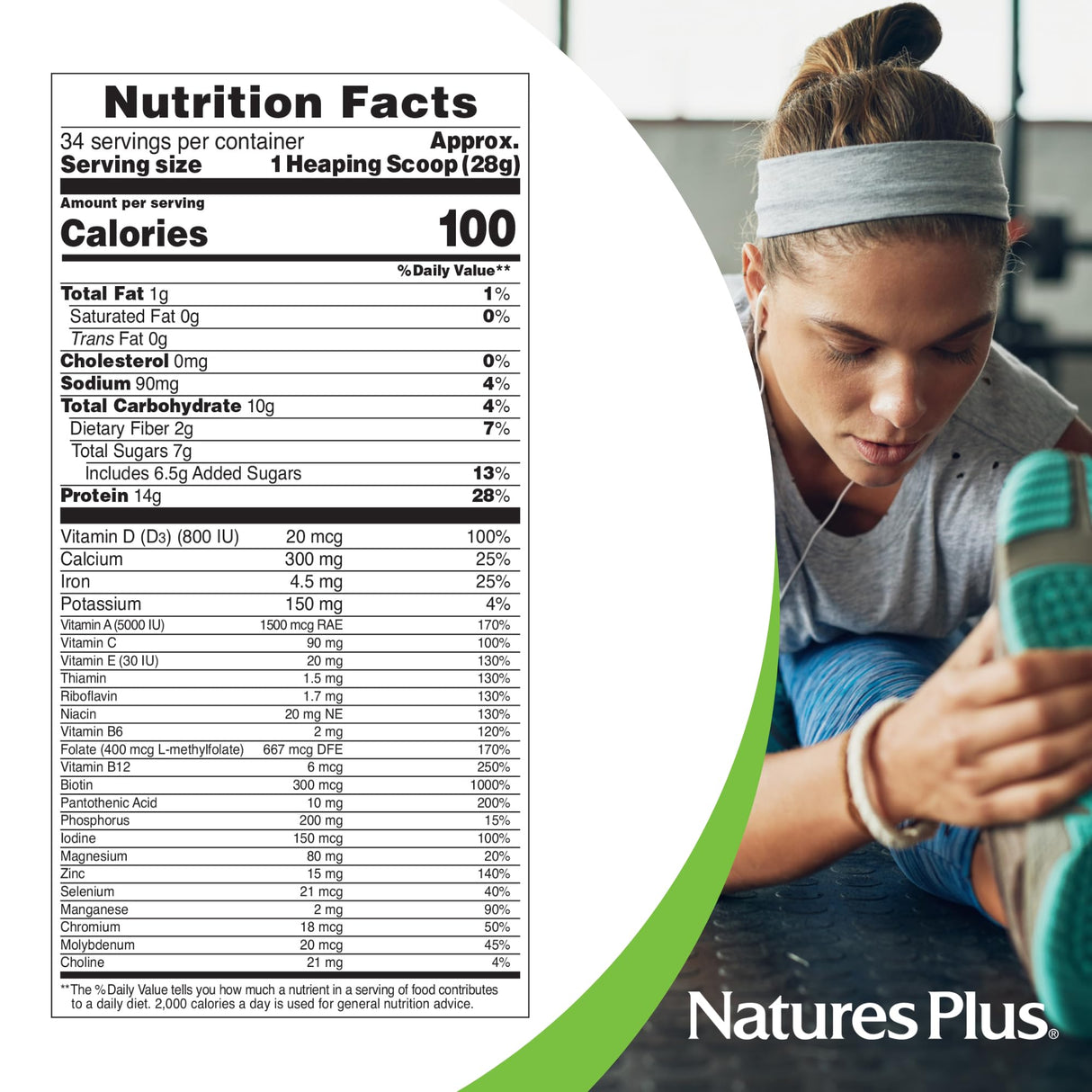 NaturesPlus Spiru-Tein, Chocolate - 2.1 lb - Protein Complex with Spirulina - 14 g of Plant-Based Protein Per Serving - Non-GMO, Vegetarian - 34 Servings