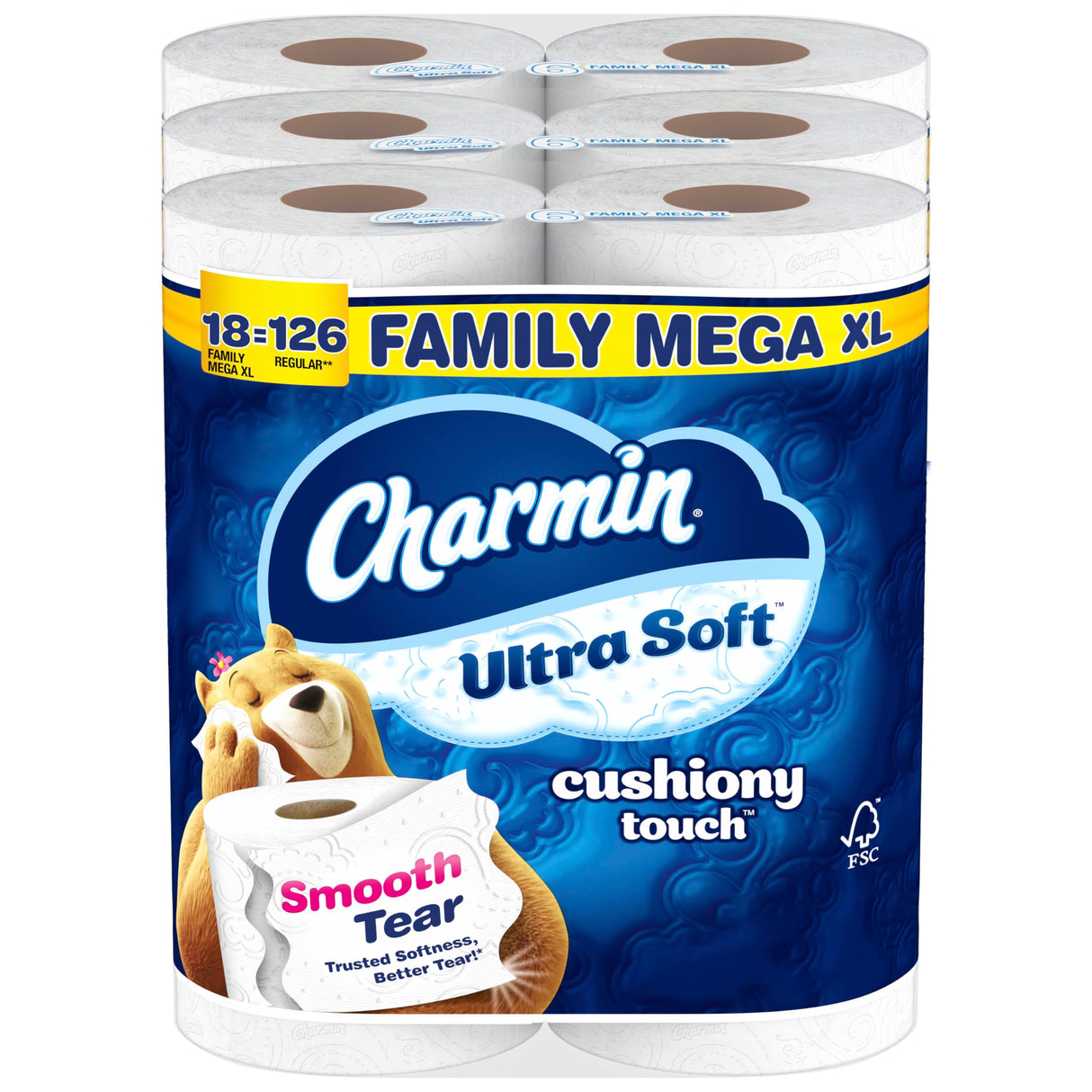 Charmin Ultra Soft Cushiony Touch Toilet Paper, 24 Family Mega Rolls = 123 Regular Rolls