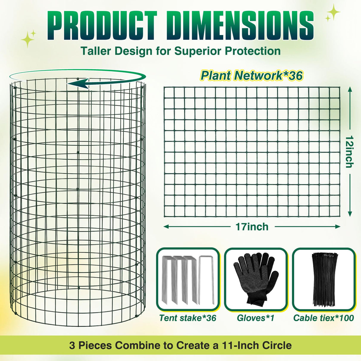 12 Pack 17" x 12" Tall Round Plant Cage - 36PCS Plant Support Cage Metal Wire Mesh Plant Protector for Outdoor Gardening Supplies Garden Protection Rabbits Chickens Ducks for Vegetables Flowers Shrubs