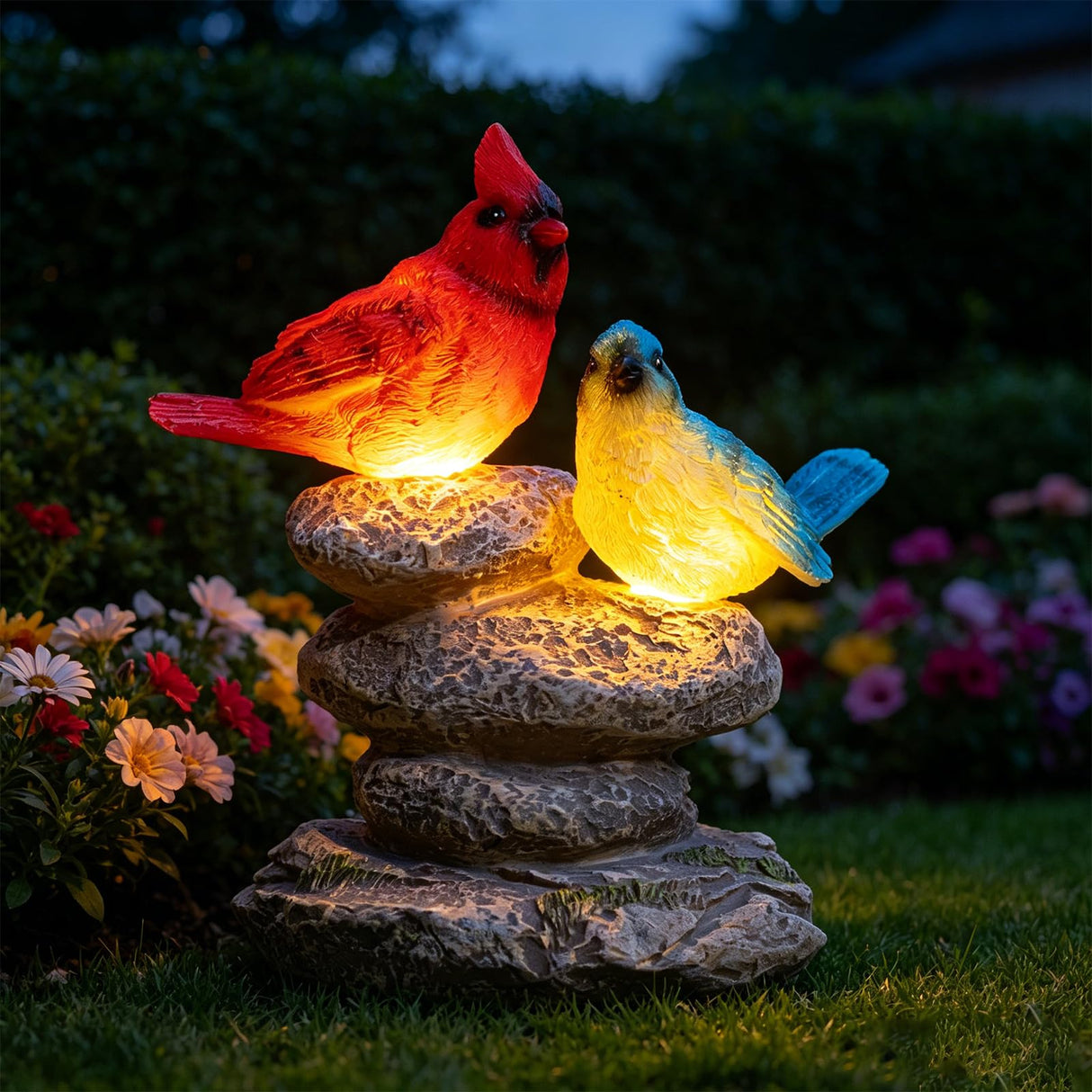 Ovewios Solar Garden Statues Outdoor Decor, Garden Sculptures Stones Statue Novelty Birds Figurine Decoration for Patio Yard Porch Art Home Decor