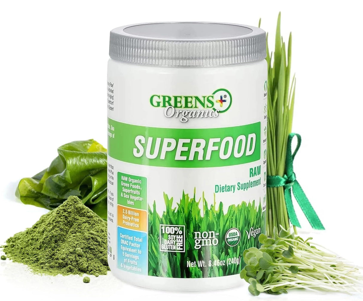 Greens+ Organic RAW Superfood Powder, Super Blend Immune Support, Morning Kick, Energy Boost, Nutrition Vibrant Health, Dietary Supplement, Vegan Soy/Dairy/Gluten Free(8.46oz)