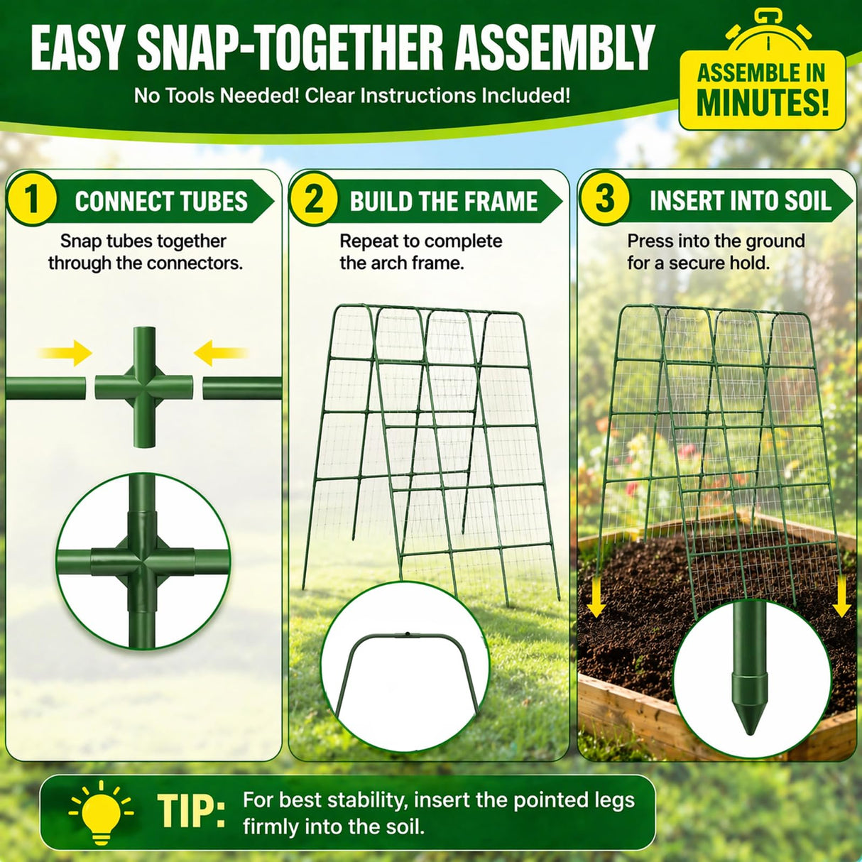 63"/5FT Heavy Duty Cucumber Trellis for Raised Beds, 16mm Metal Garden Trellis with Netting & Clips, Tall Vegetable Trellis for Tomatoes, Beans, Peas & Climbing Plants