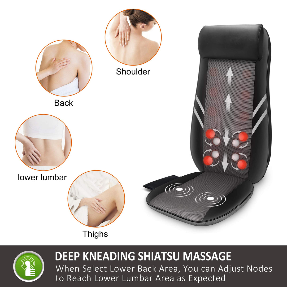 Snailax Back Massager with Heat,Shiatsu Massage Seat Cushion,8 Flexible Nodes for Full Back Massage Chair Pad,Chair Massager for Office,Gifts