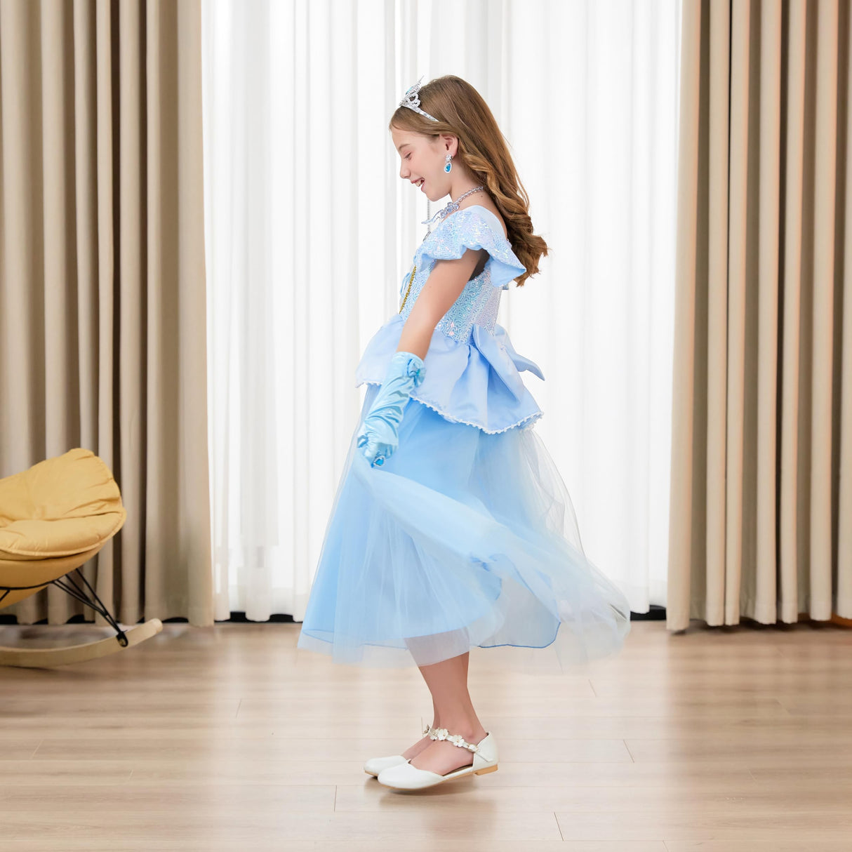 DLLYING Cinderella Dresses For Girls Little Kids Toddler Princess Fancy Dress Up Clothes + Accessories Halloween Christmas Carnival Birthday Party Role Play Cosplay Costume Blue 3-4 Years