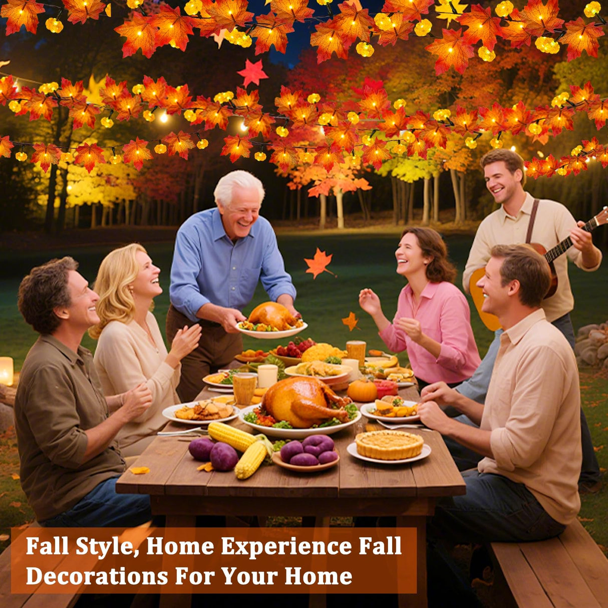 3 Pack&Timer-Fall Garland with Pumpkin Lights Halloween Fall Decorations for Home,30Ft 60LED Halloween Lights Patented Enlarged Maples Leaf Battery Operated Thanksgiving Decor Indoor Outdoor Christmas