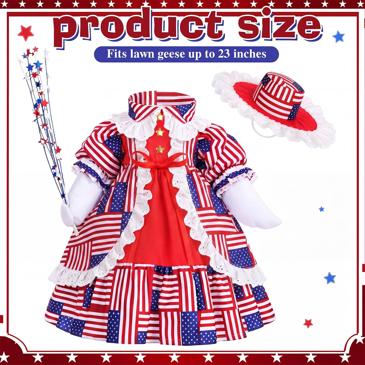 FuWeave 4th of July Porch Goose Outfit for 23'' Plastic Patriotic Cement Goose Statue Clothes Skirt Costume for Independence Day Outdoor Patio Yard Lawn Decor(Style3)
