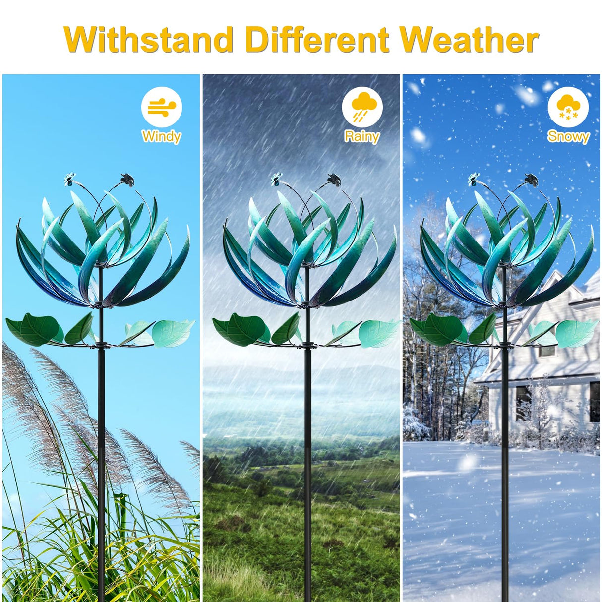 LimeHill Wind Spinner for Yard and Garden - Large Metal Windspinners for Outdoor Decorations (Blue Lotus (24 X 84 Inches))