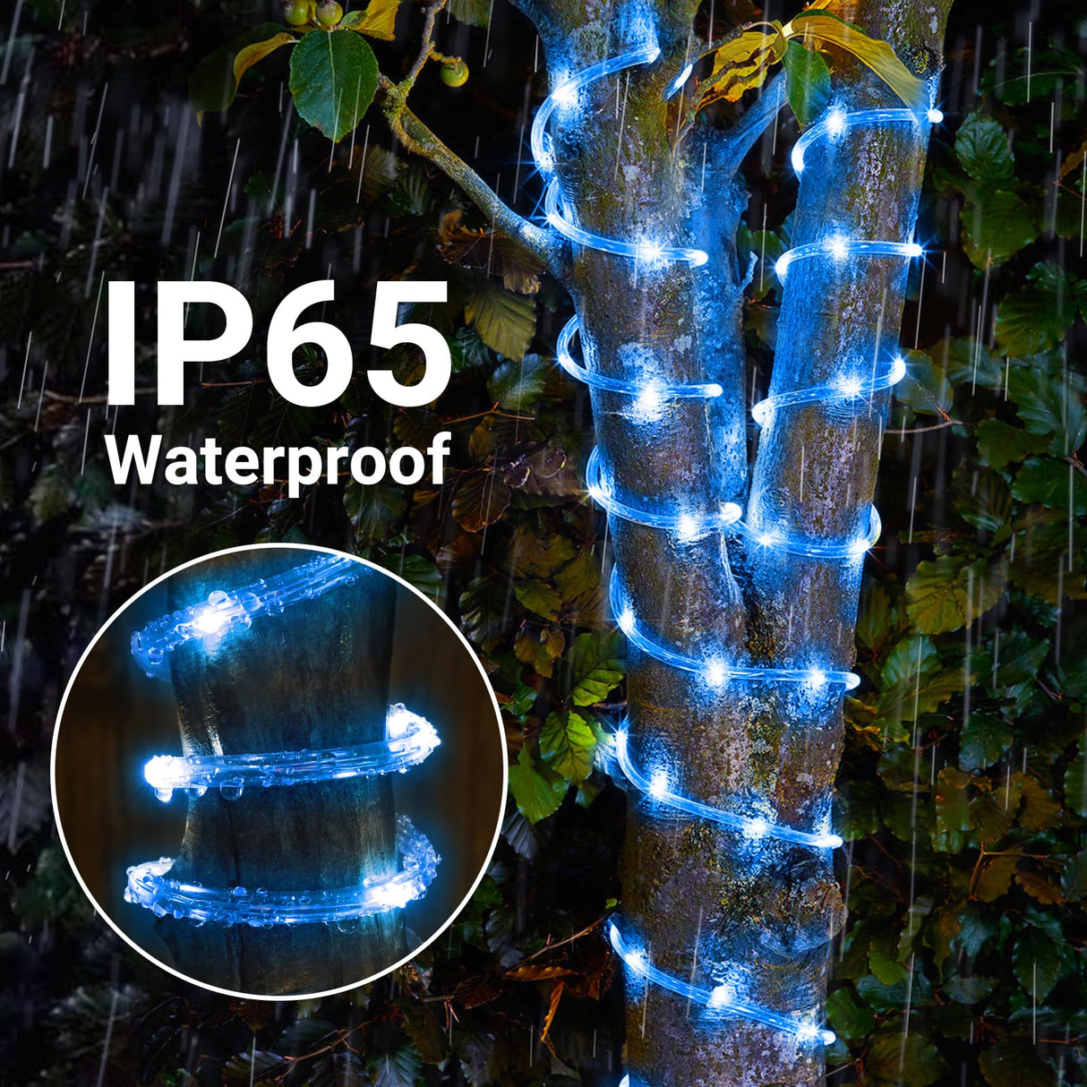 Solar Rope Lights, 2 Packs Total 132ft 400LED Solar String Lights, 8 Modes Waterproof Solar Powered Outdoor Light, Flexible Clear Tube Light for Garden Backyard Patio Deck Porch Tree Xmas Decor - Blue