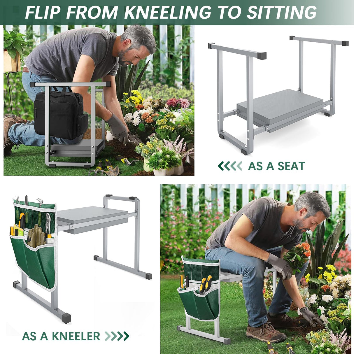 Garden Kneeler and Seat, 10.2" Stable and Save Anti-Tipping with Handle