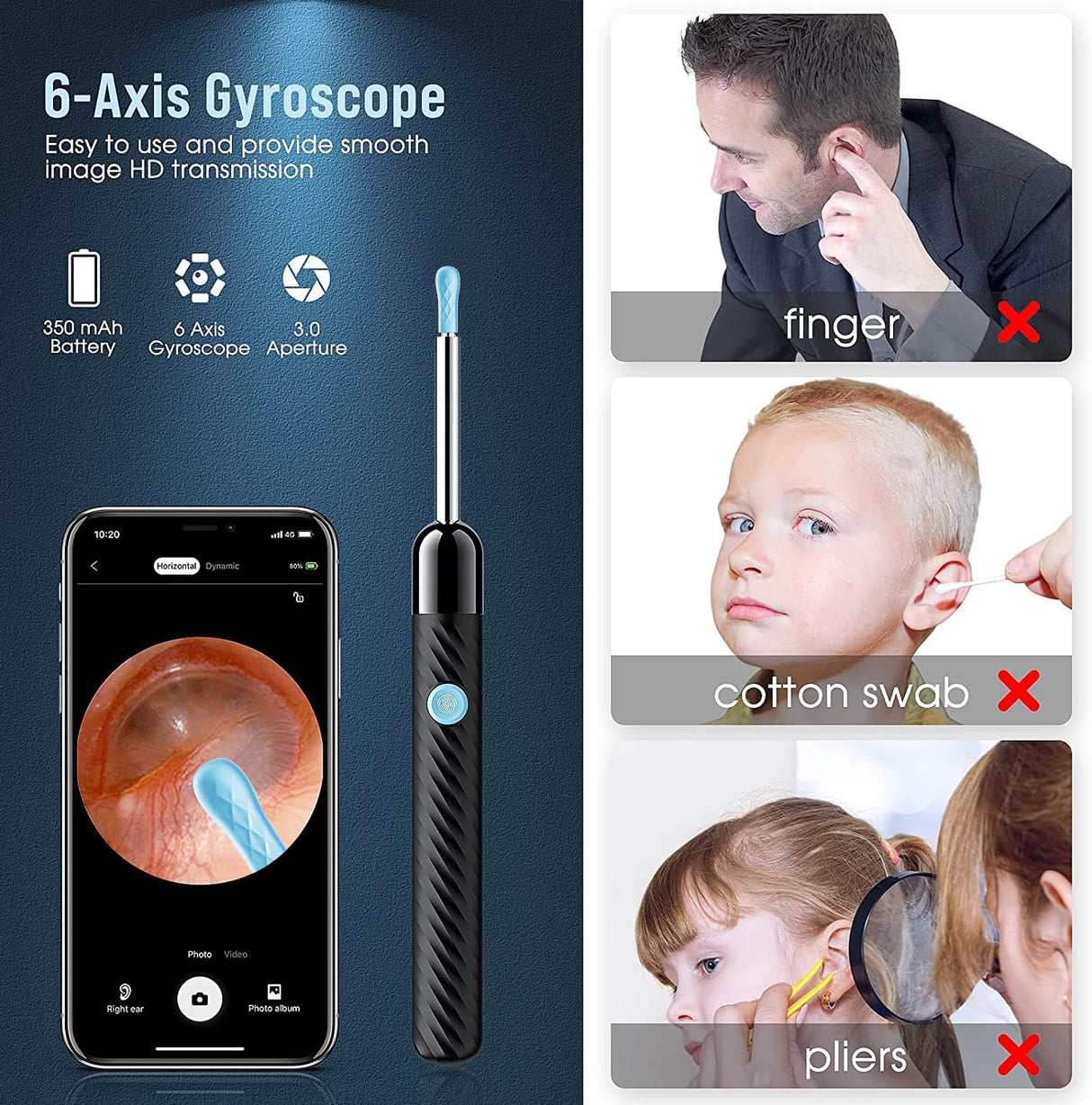 Ear Wax Removal - Earwax Remover Tool with 8 Pcs Ear Set - Ear Canal Cleaner with 1080P Camera - FSA HSA Eligible - Ear Cleaning Kit with 6 Ear Spoon - Ear Camera for iOS & Android (Black)