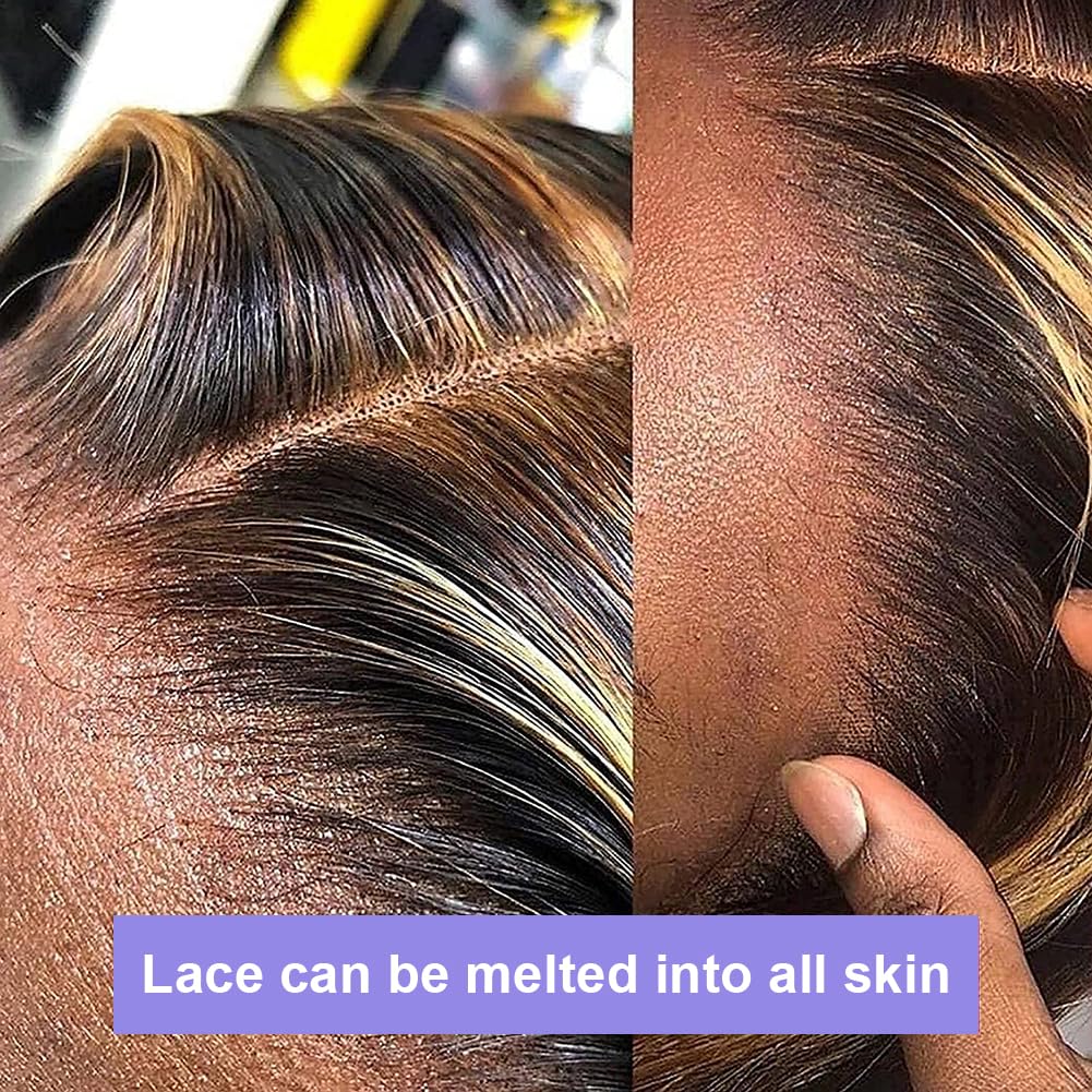 Aveiyce 13x6 1b/27 Highlight Ombre Balayage Lace Front Wigs Human Hair Black and Blonde Body Wave Lace Frontal Wig Pre Plucked with Baby Hair for Black Women HD Transparent 180% Density Wig 24 Inch