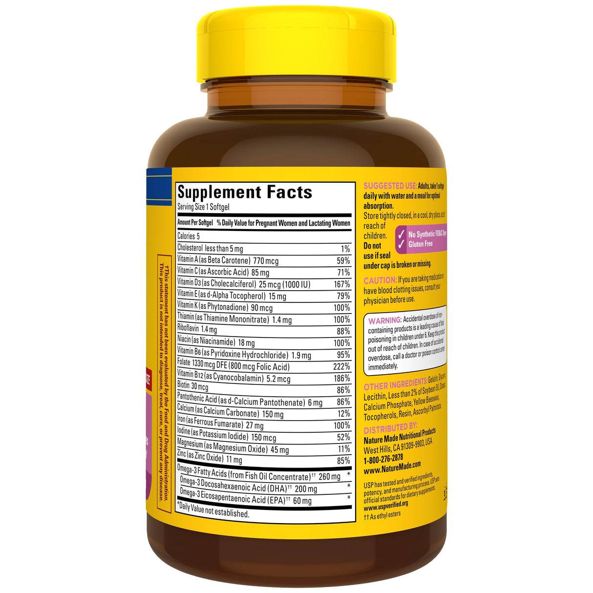 Nature Made Prenatal with Folic Acid + DHA, Prenatal Vitamin and Mineral Supplement for Daily Nutritional Support, 90 Softgels, 90 Day Supply