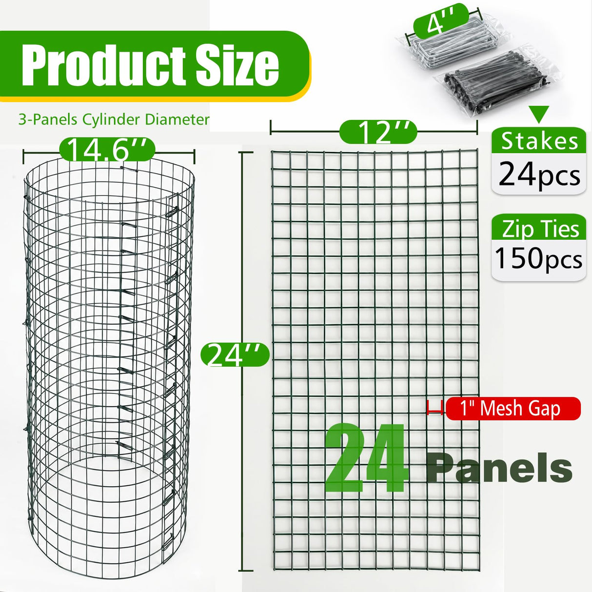 FTLKIBMD 8 Pack Extra Tall Plant Protectors from Animals, 12"x24" Wire Garden Cages for Large Plants Shrubs, 2mm Heavy Duty Metal Mesh Guard for Deer Rabbits, Reusable Garden Protection with Stakes