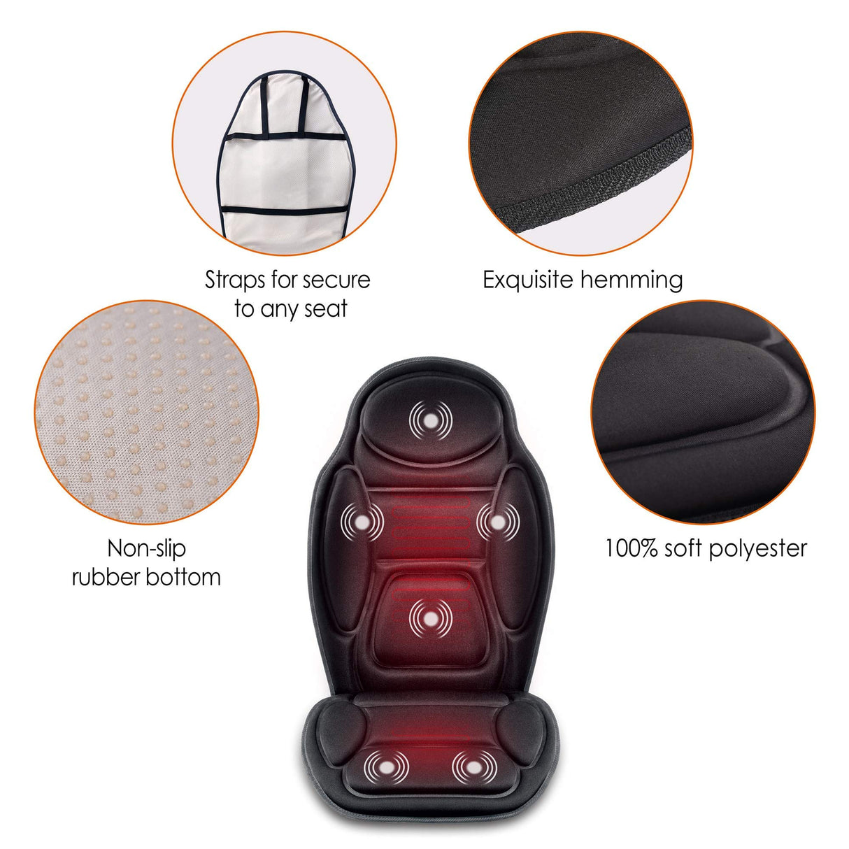 Snailax Massage Seat Cushion - Back Massager with Heat, 6 Vibration Massage Nodes & 2 Heat Levels, Massage Chair Pad for Home Office Chair,Black