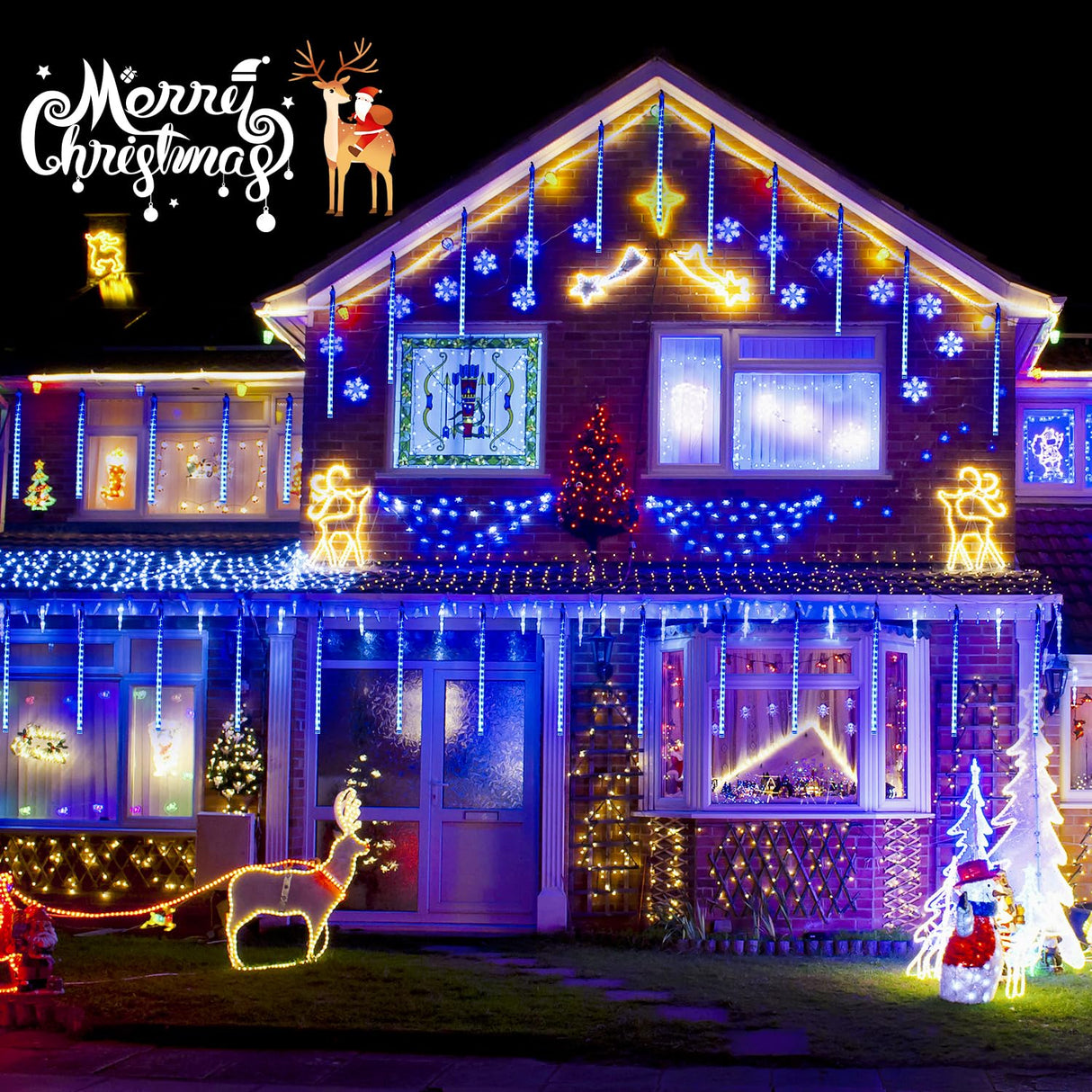 JMEXSUSS 2 Pack Solar Meteor Shower Lights, Blue Meteor Cascading Rain Lights, Waterproof for Tree/Garden Party Christmas Decor - 16 Tubes, 288 LED