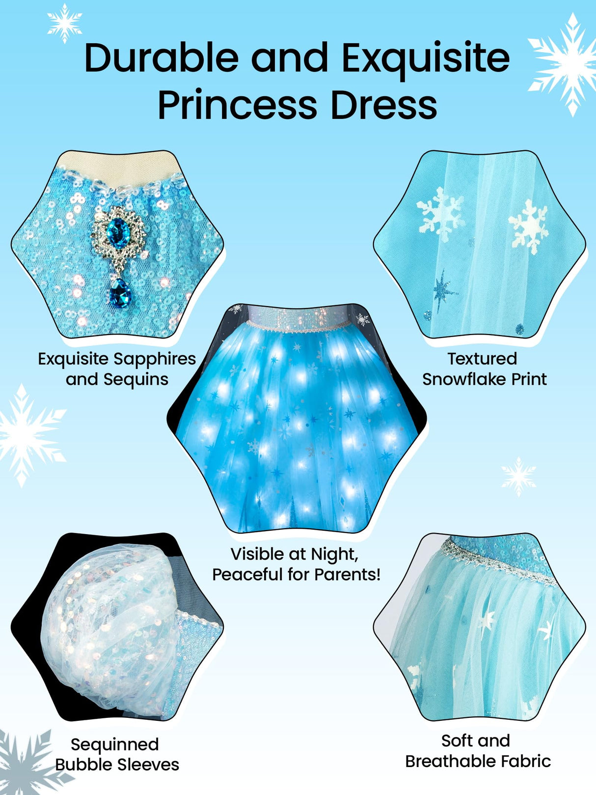 UPORPOR Princess Dresses for Girls Toddler Princess Costume Dress Up Clothes for Girls Halloween Costume with Cape for Christmas, Birthday, Party, LED Light No Assembly Needed, 110