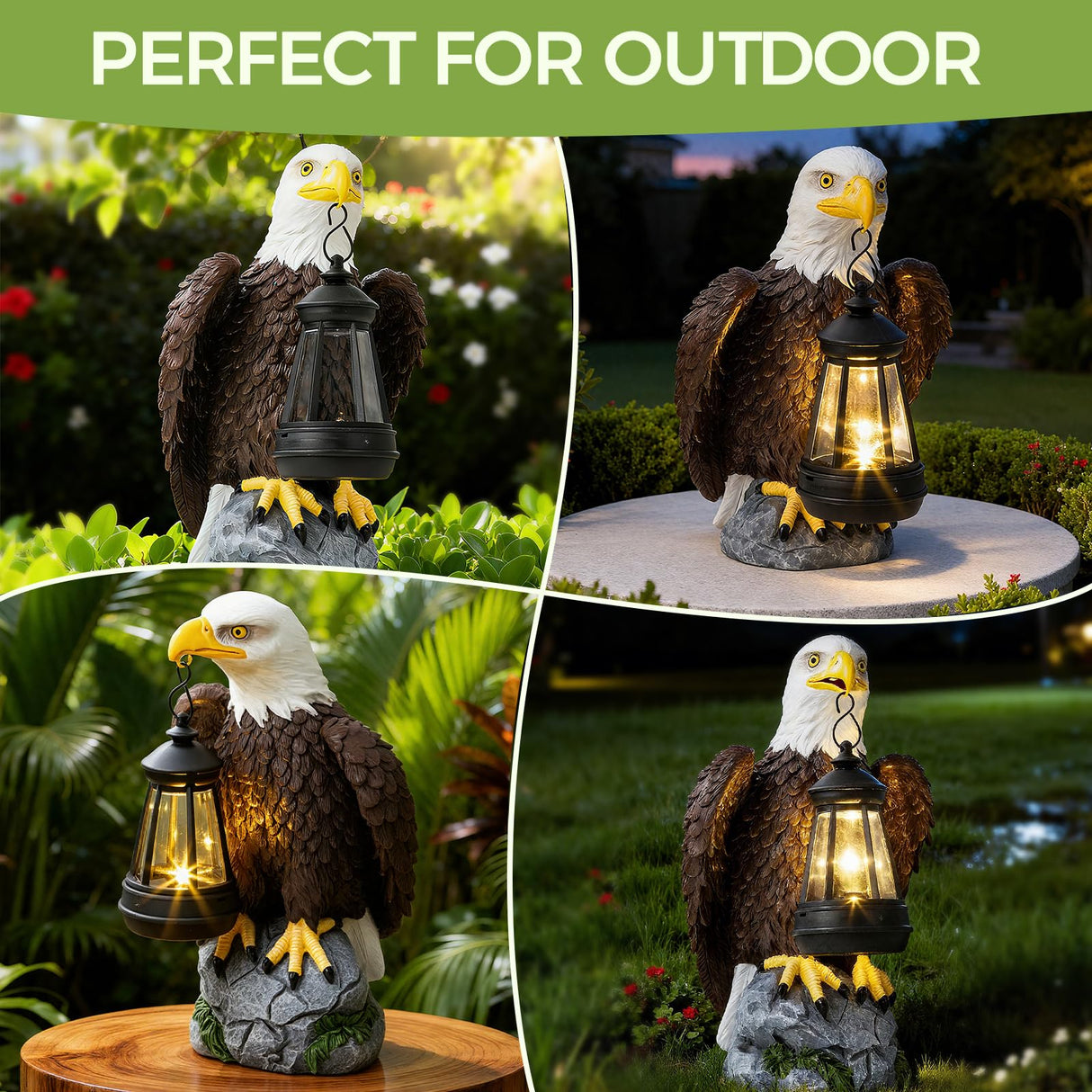 Jesokiibo 250th Anniversary USA Bald Eagle Statue with Solar Light, USA 250th Anniversary Merchandise Garden Decor Sculptures Statues Outdoor, Yard & Lawn Figurine,Bald Eagle Gift for Men
