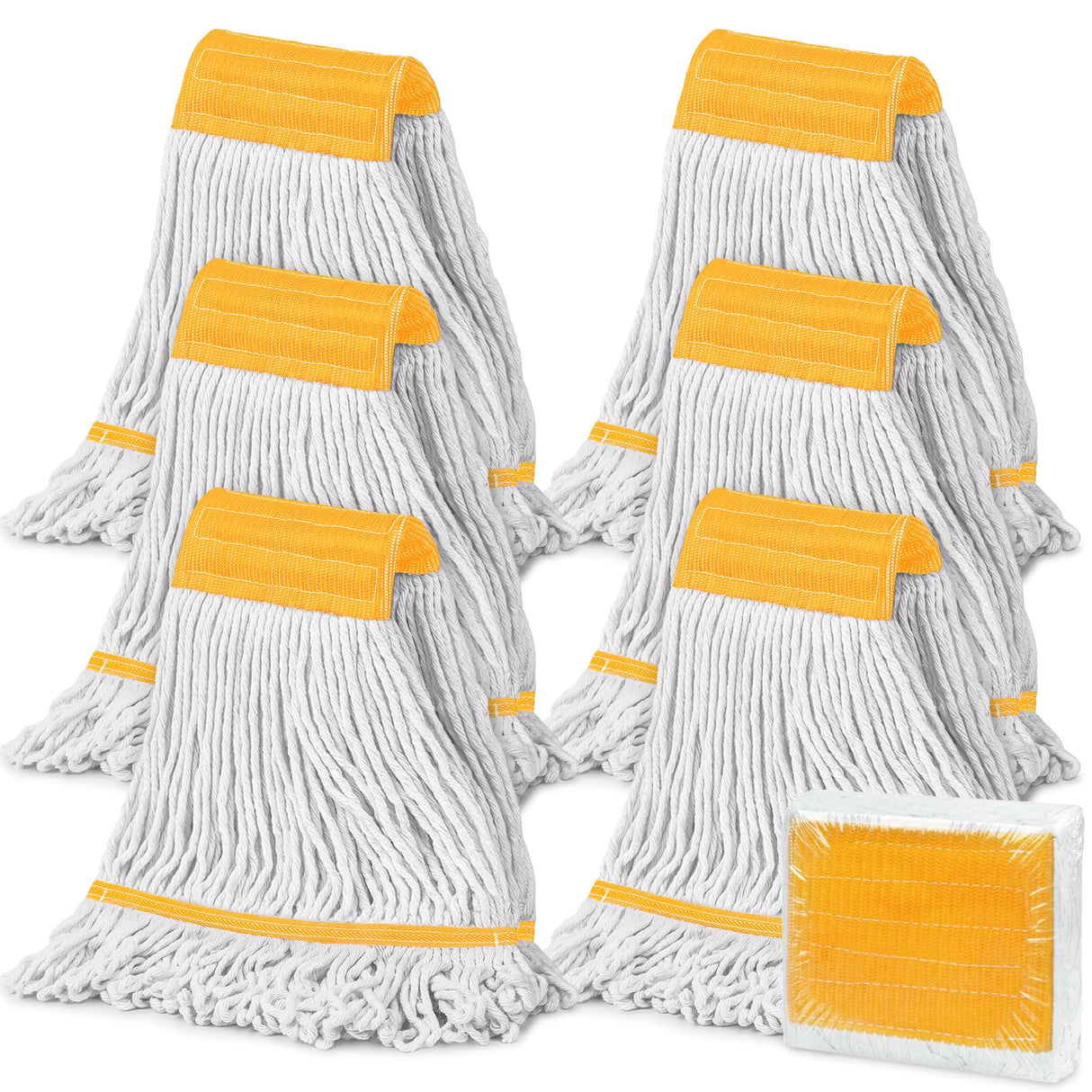 6PK Heavy Duty Commercial Mop Head Replacement- Loop End Cotton Blend String Refill for Side Loading & Clamp Style Mops, Restaurant , Janitorial & Industrial Cleaning(Yellow)