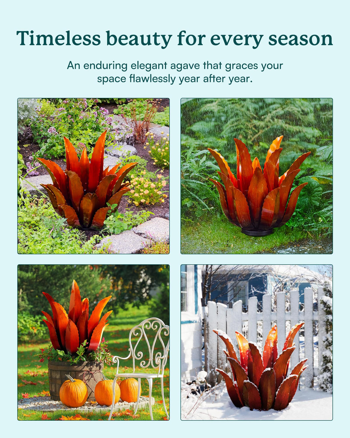 Cyan Oasis Large Metal Agave Plant Decor - 25.5" H Hand Painted Country Garden Sculpture, Home & Outdoor Metal Agave Yard Art Decor, Patio Lawn Ornament Ideal Gift for Family & Friends