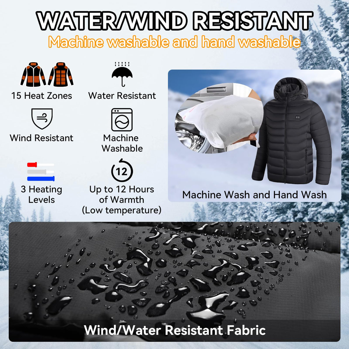 CHANGEOWN Heated Jackets for Women & Men, Dual-Control 15 Heating Zones Unisex Heating Jacket Coat with Battery, 3 Heating Levels Windproof & Waterproof Heating Jacket for Winter Outdoor, Medium