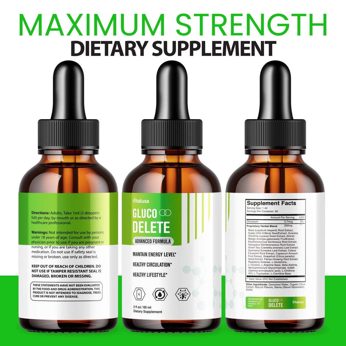 (5 Pack) Gluco Delete Drops, GlucoDelete Liquid Dietary Supplement Extract Advanced Formula Glyco Support, Glucol Gotas Liquido Premium Vitamin Droppers Max Strength Natural Ingredients Review (10oz)