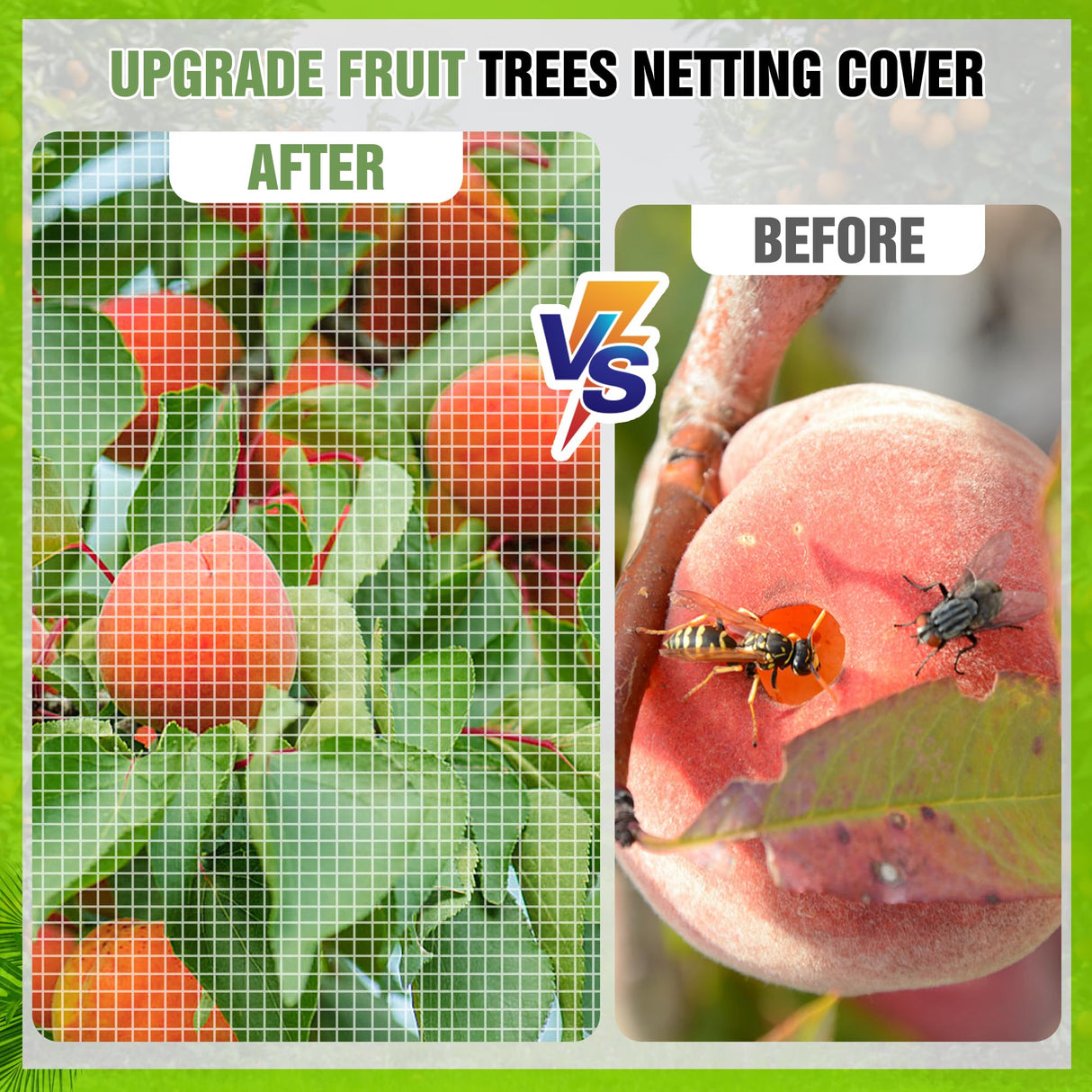 10 X 10FT Large Fruit Tree Netting, Tree Nets for Fruit Trees with Zipper and Drawstring, Insect Netting Barrier for Garden Blueberry Bushes Cherry Peach Apple Protection from Squirrels Birds Pests