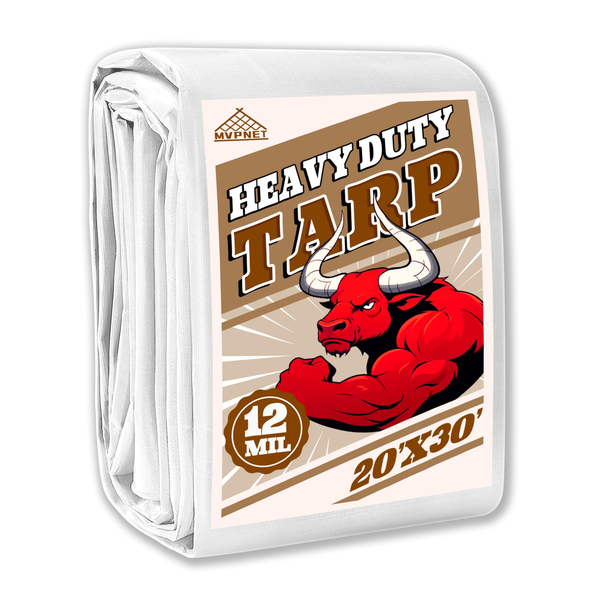 Tarp 20x30 ft Heavy Duty 12mil 100% Waterproof High Durability Multipurpose,Uv Resistant,White Tarp Suitable for Swimming Pools, Boats, Camping, Courtyards, Etc -by MVPNET