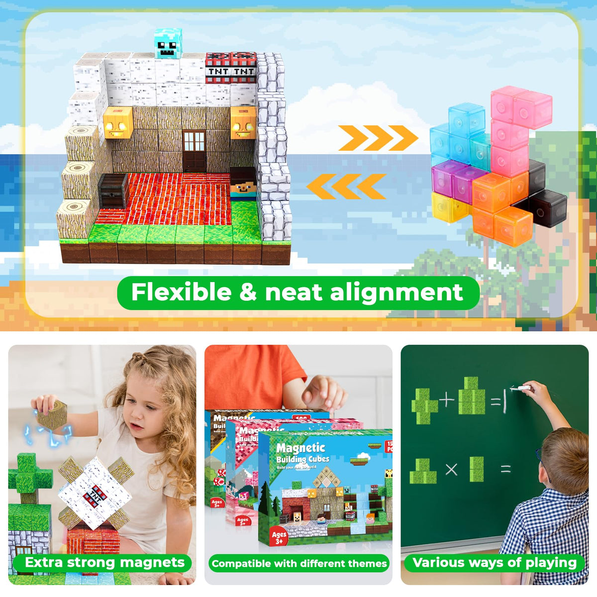 150PCS Magnetic Blocks-Magnetic Building Blocks Magnetic Tiles Stacking, Build Mine Magnet World Set, STEM Montessori Sensory Toys for Toddlers Kids Boys Girls Ages 3-5 6-8 Christmas Birthday Gifts