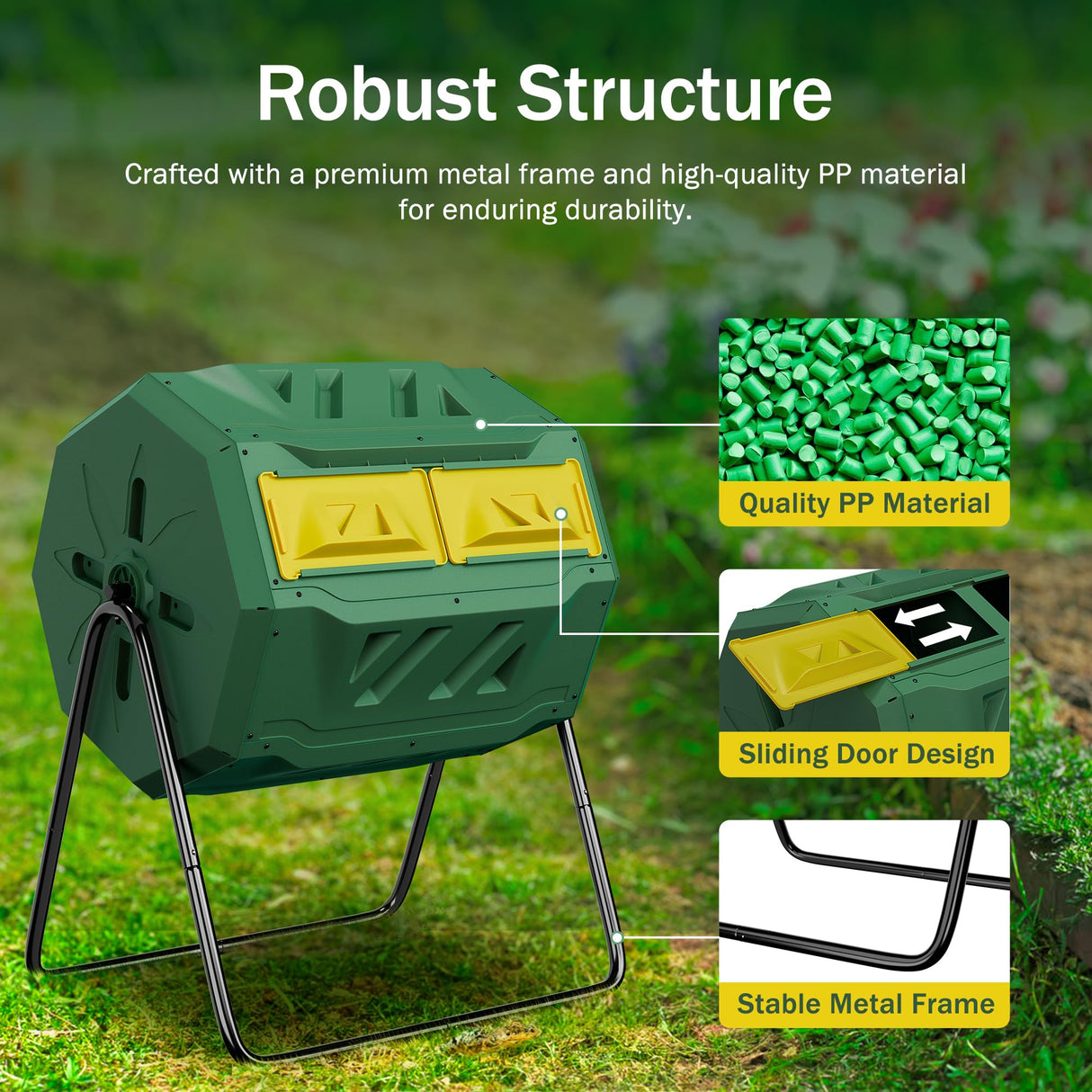 Saicool 43 Gallon Large Dual Chamber Composting Tumbler Outdoor Garden Rotating Compost Bin Tumbling Composter with Sliding Door, Green