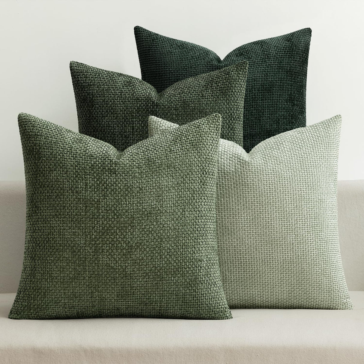 MIULEE Pack of 4 Christmas Couch Throw Pillow Covers 18x18 Inch Green Soft Decorative Chenille Pillow Covers Farmhouse Accent Cushion Covers for Boho Home Decor Sofa Bedroom Living Room