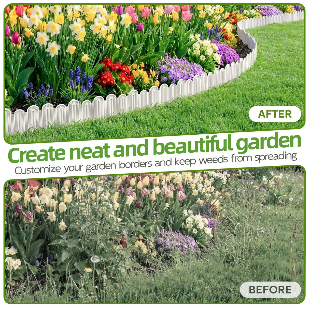 Vashly 20Pcs 20Ft Landscape Edging,6.5 Inch Garden Border with 20 Stakes