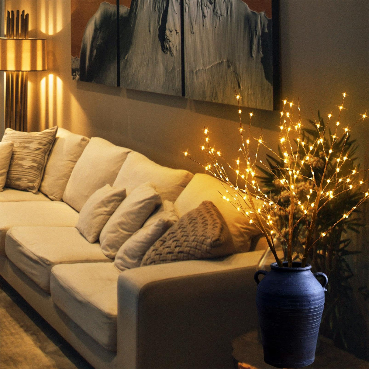 2 Pack Lighted Prelit Twig Tree Branches Lights with Timer, Battery Operated, Christmas Holiday Decorative Sticks Vase Filler for Home Decoration (31inch)