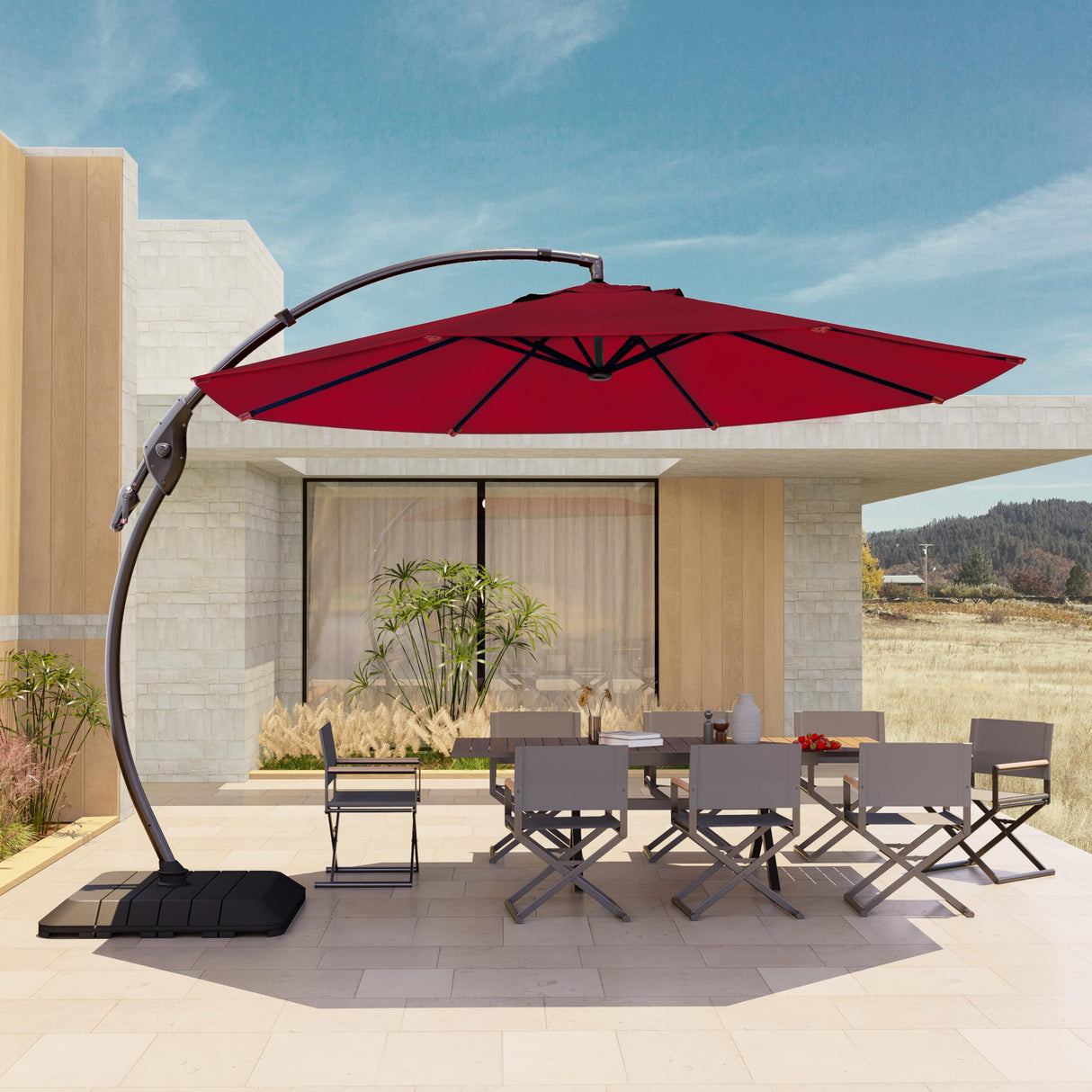 Grand patio Napoli 11 FT Cantilever Offset Umbrella Aluminum Frame with 360° Rotation without Base, Red