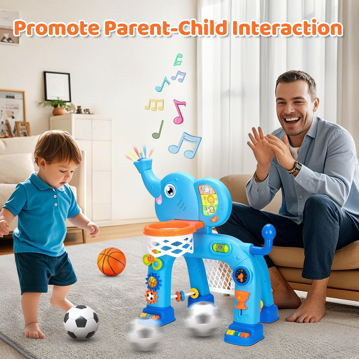 KIZZYEA Toys for 1 2 3 Years Old Boys Girls, Toddler Basketball Hoop & Soccer Goal, Montessori Toy, Interactive Musical Sports Toys with Light, Christmas Birthday Gifts for Baby Kids Age 12-18 Months