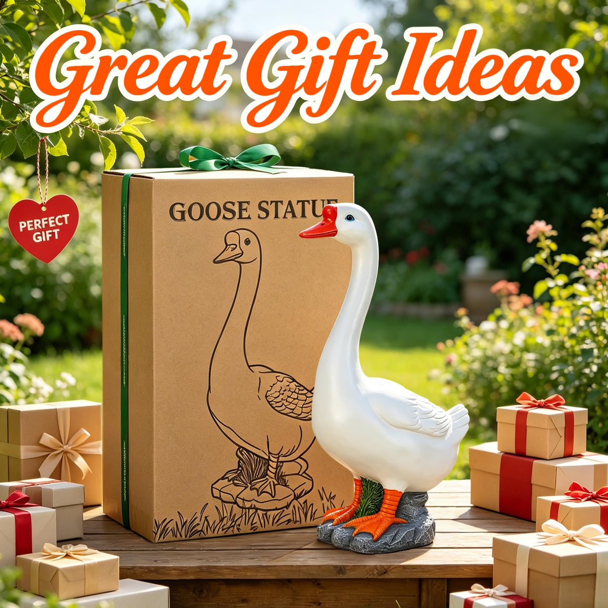 RiKoDaM Large Porch Goose Statue 20 Inch, Resin Front Porch Goose Decor, Geese Decor Lawn and Garden Statue for Patio, Balcony,Yard Decorations, Housewarming Birthday Gifts,White