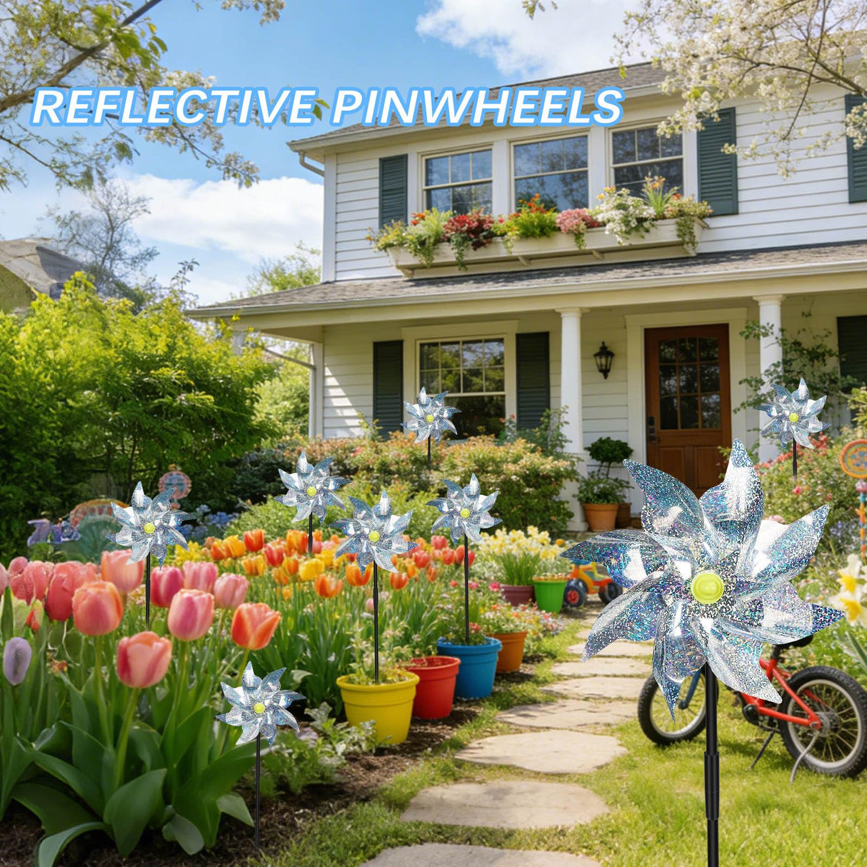 18 Pack Reflective Pinwheels for Yard and Garden,Scare Birds Away for Garden Decor,Bird Scare Devices Deterrent to Scare Birds,Keep Birds Away (Assembly Required)