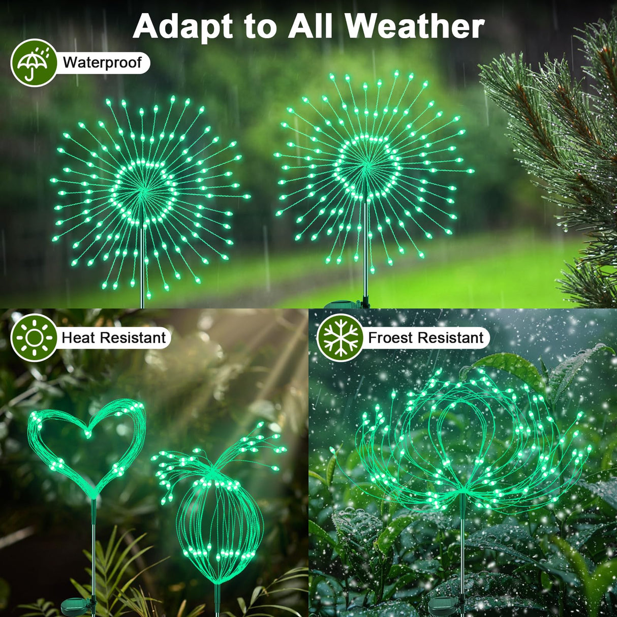 YaaFen Solar Garden Lights Outdoor, 2 Pack 120 LED Twinkling Firework Lights Decorative with 2 Modes, Outdoor Waterproof Solar Starburst Light for Outside Yard Pathway Garden Decor, Green