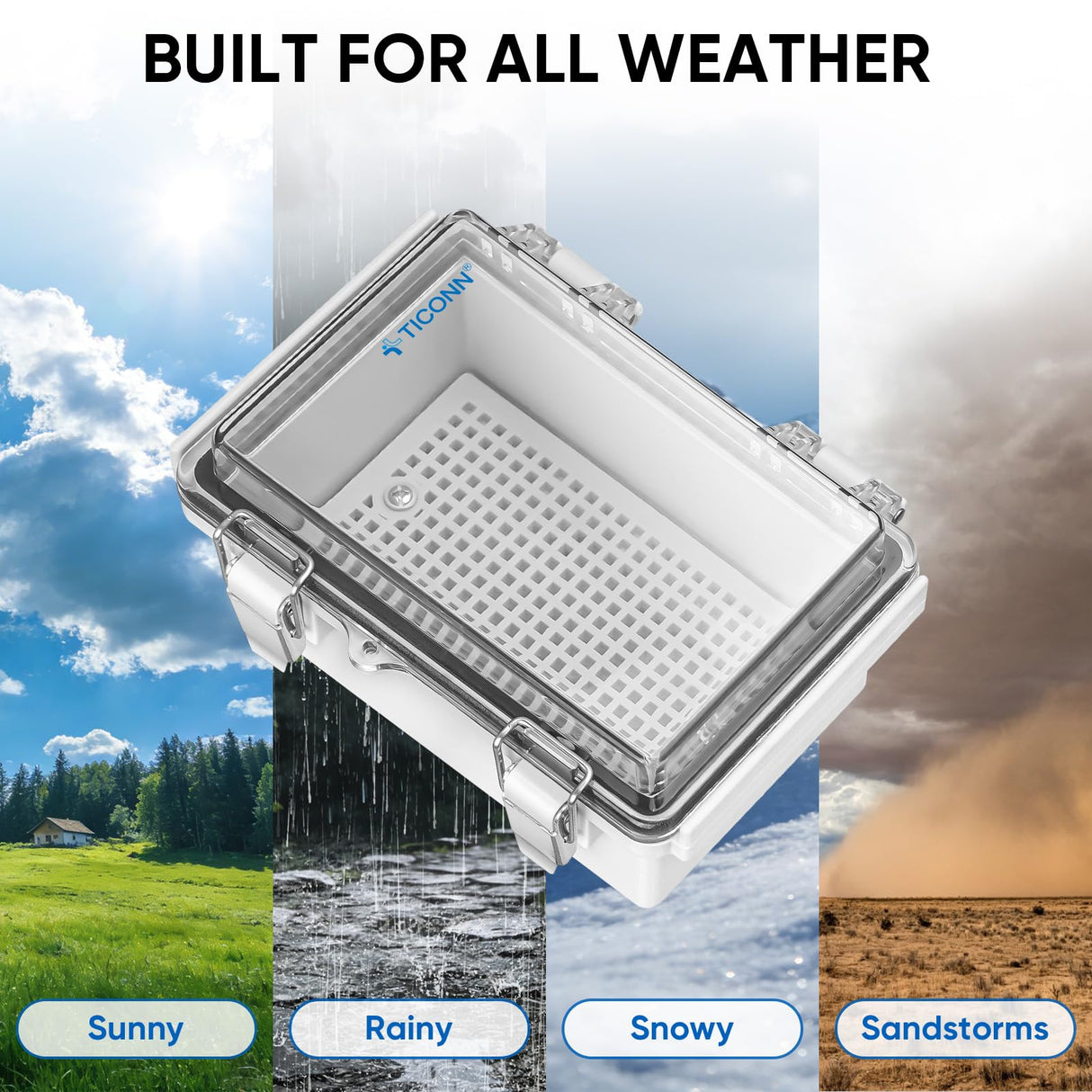 TICONN Outdoor Electrical Box Waterproof, Junction Box IP67 ABS Plastic Enclosure with Hinged Cover with Mounting Plate, Wall Brackets, Cable Glands (Off-White, 13.8"x9.8"x5.9")