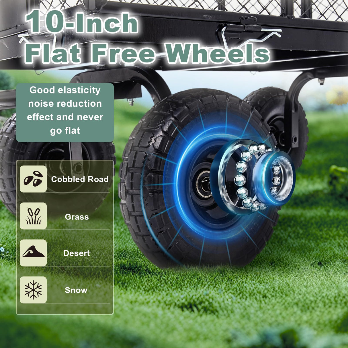 HEAHOLD Heavy Duty Garden Wagon Cart – 880 LBS Steel Utility Cart with All-Terrain 3.50-4" Solid Wheels, 10" Tires, 180° Rotating Handle, Removable Sides, Laser-Welded Frame