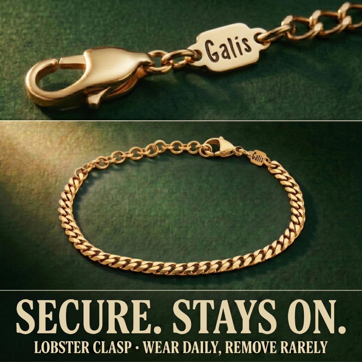 Galis Mens Bracelet - Cuban Link Chain For Men Gold Plated Over Premium Stainless Steel, Gold Bracelet For Men - 7" long - 5mm thick