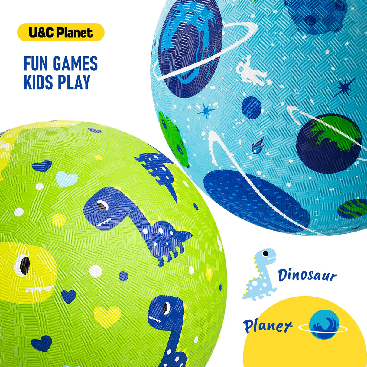 U&C Planet 2 Pack Playground Balls for Toddler Kids, 8.5 inches Cartoon Rubber Balls with Pump, Kickball Outdoor Indoor Game, Great Gift for Boys Girls Aged 1 Above, Operation Christmas Child Shoebox