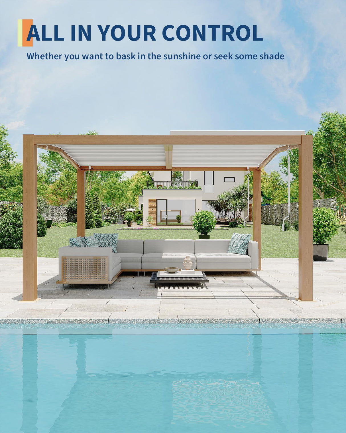 Peak Roof Louvered Pergola 11 ft x 13 ft, Outdoor Aluminum Pergola