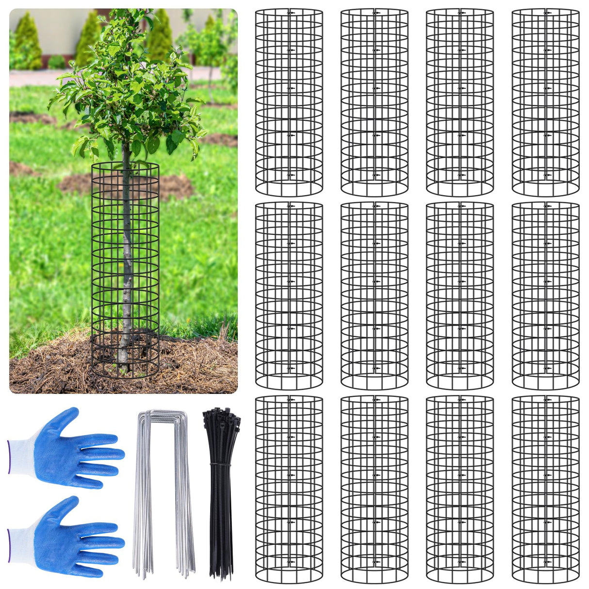 12p Tree Protectors from Deer,16.5 Inches High Pre-Curved Metal Mesh Tree Trunk Protector Stackable Vertically or Horizontally, Tree Tubes Wrap for Saplings and Fruit Garden