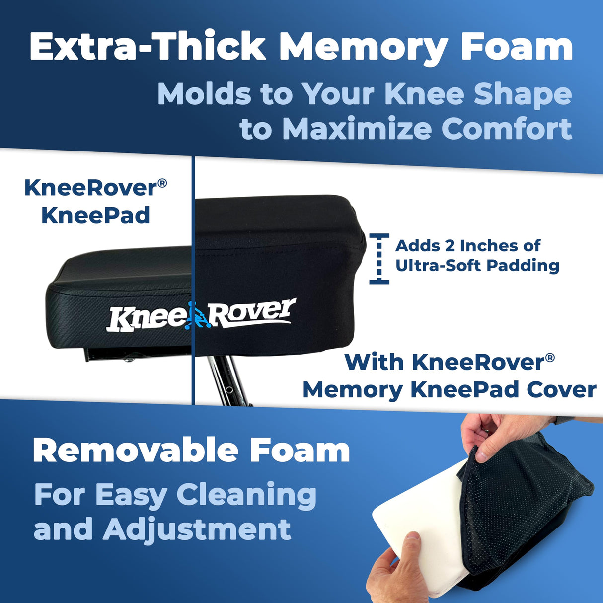 KneeRover Memory Pad Knee Scooter Pad Cover Cushion - Knee Rover Pad Accessory Features Removable Cover and Comfortable Memory Foam Cushion Insert - Knee Walker Pad Fits Most Models