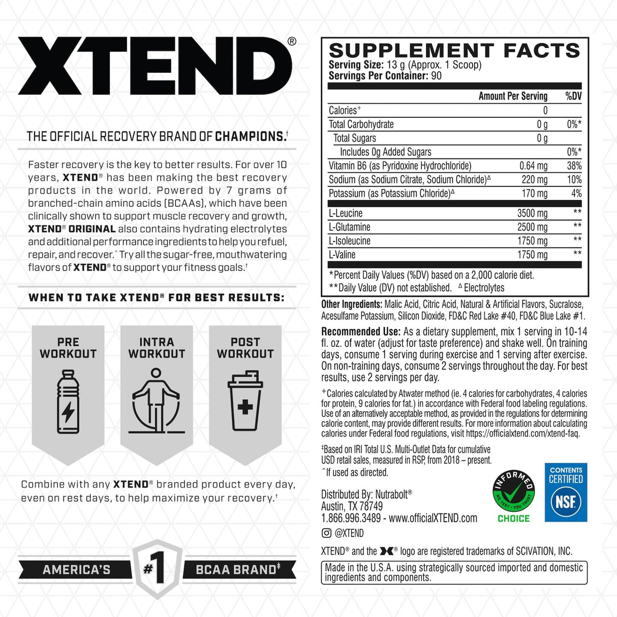 XTEND Original BCAA Powder Knockout Fruit Punch | Sugar Free Post Workout Muscle Recovery Drink with Amino Acids | 7g BCAAs for Men & Women | 90 Servings