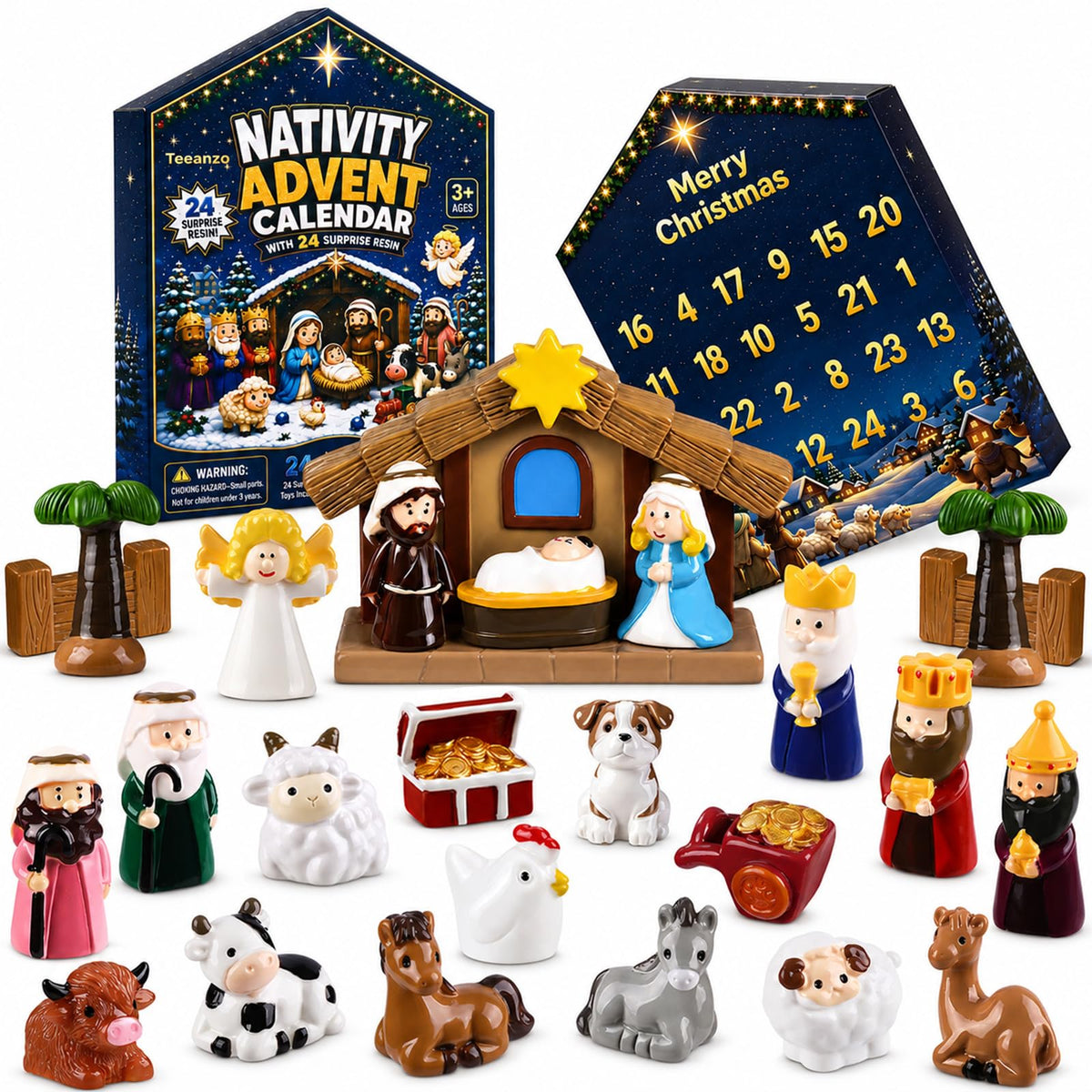 Nativity Advent Calendar 2026 Resin Figures Jesus Birth Nativity Scene Set