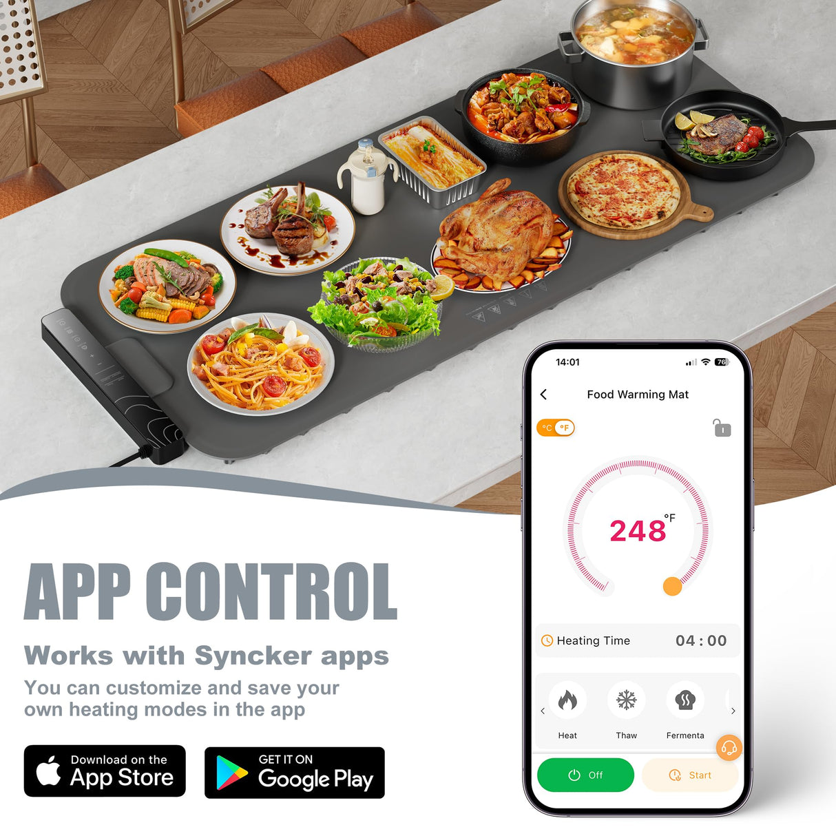 𝗡𝗲𝘄𝗲𝘀𝘁 Warming Mat for Food XXL 37”x15” Food Warming Mat 10s Fast Heating Pad with APP Control Electric Warming Tray for Parties Buffet 99h Timer Portable Countertop Food Warmer Christmas Gift