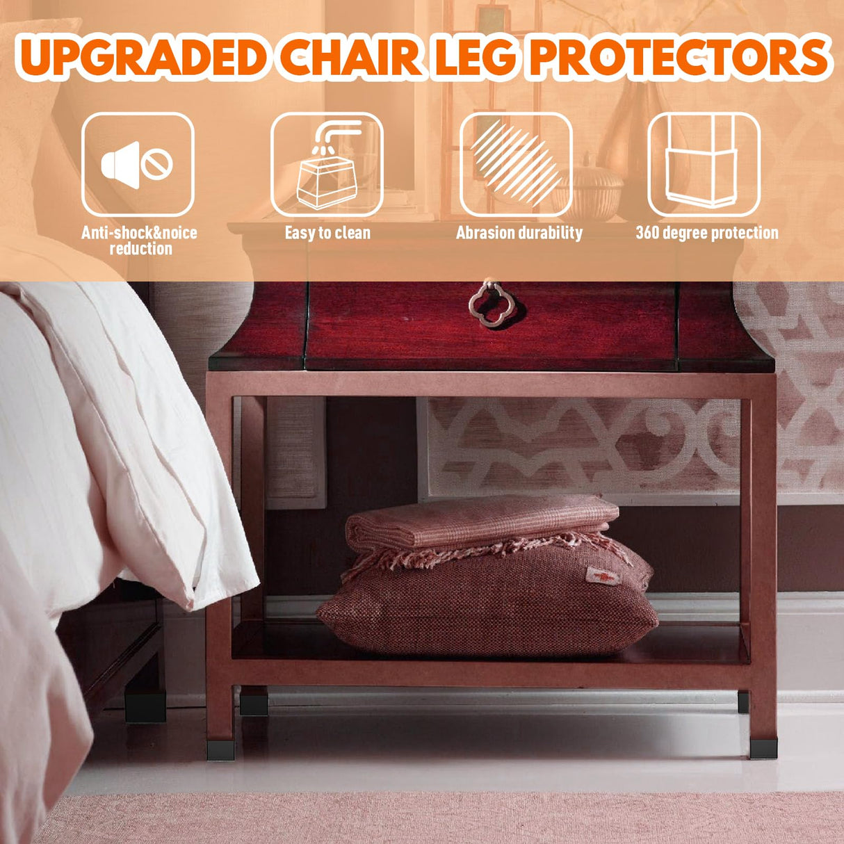 Rectangle Chair Leg Protectors for Hardwood Floors,16 PCS Silicone Covers to Protect Wood Tile Floors Felt Pads Furniture Leg Caps Reduce Noise. Easy to Move.(Black,0.5 x 1.5 Inch,Rectangular)