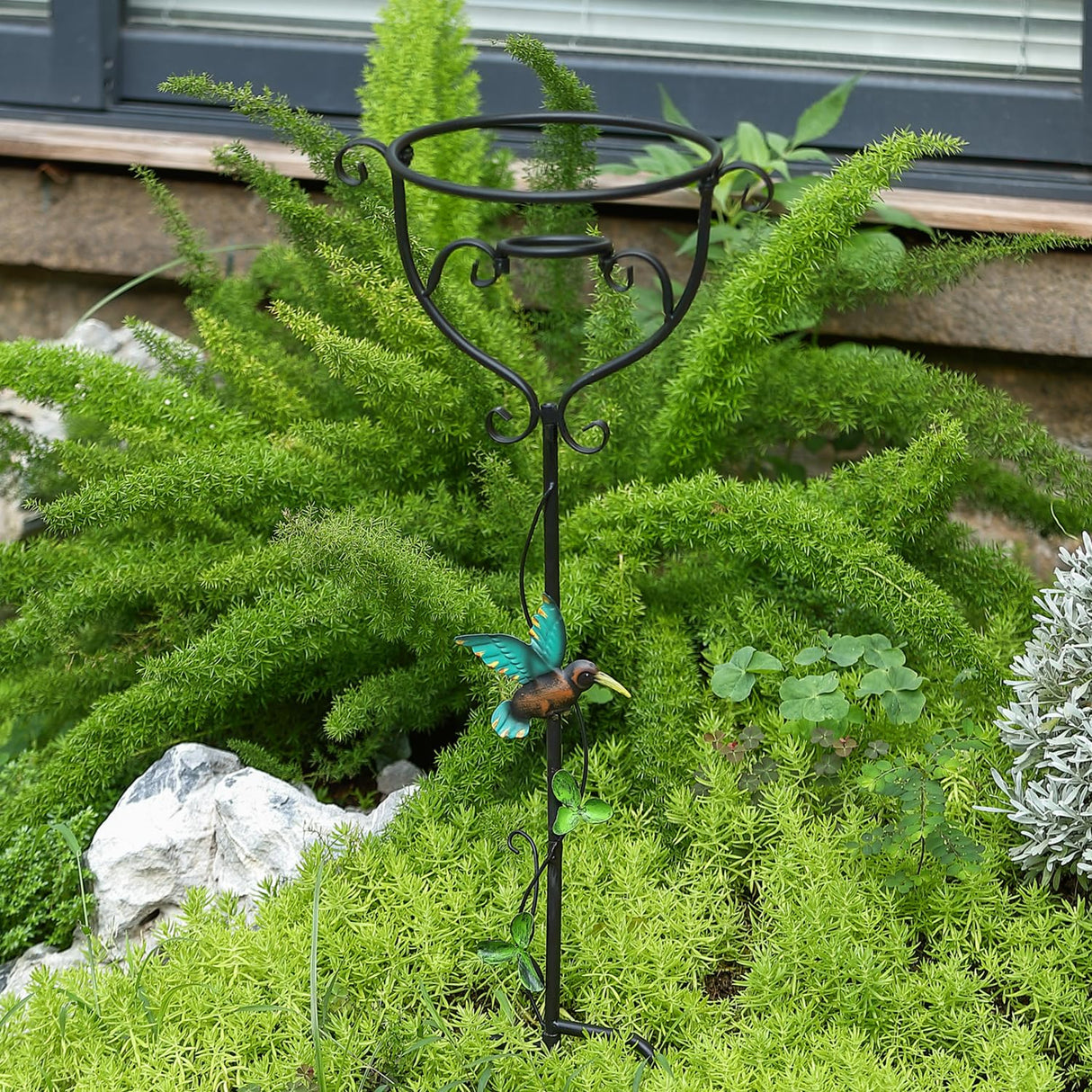 TICKCACY 30.5" Gazing Ball Stand, Trident Base Gazing Globe Stand for 10 Inches Gazing Globes, Metal Gazing Ball Display Holder for Outdoor Garden Lawn Yard