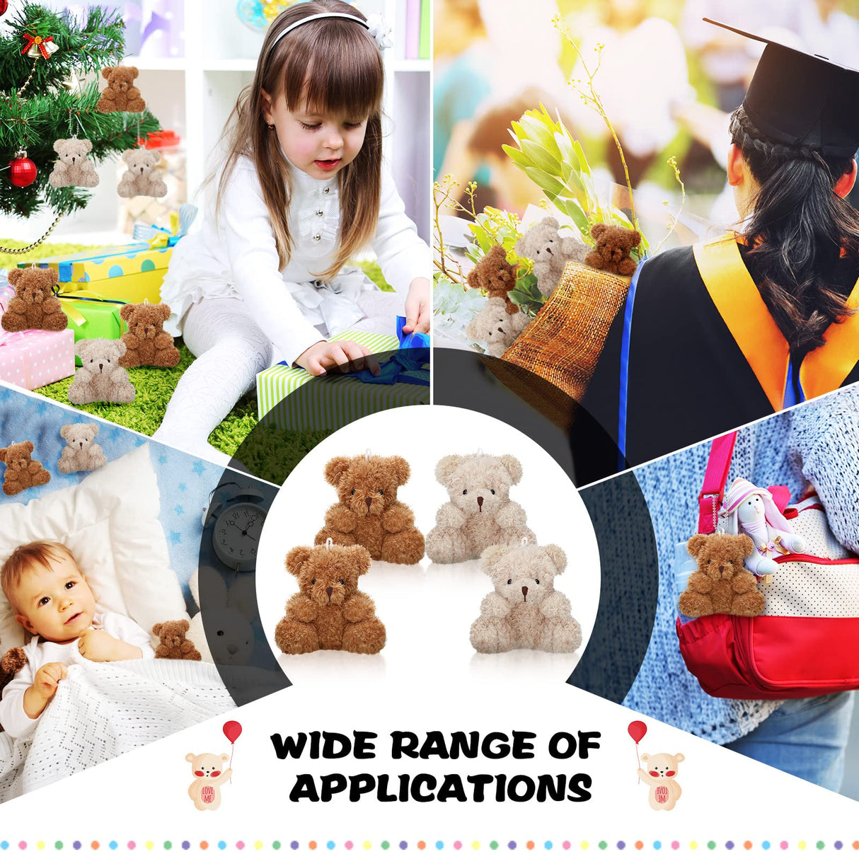 Sotiff 12 Pcs Mini Plush Bear 4 Inch Stuffed Bear Gift Bulk Animal Doll Keychain for Kids Boys Girls Christmas Party Favor Students Baby Shower Party Gifts(Brown, Apricot)